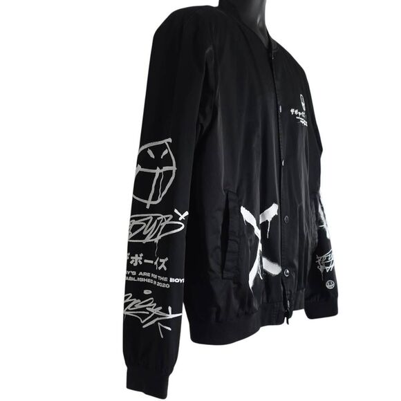 The Boys Mens Size XL Black White Saturdays for the Boys Button Up Bomber Jacket - Picture 6 of 8